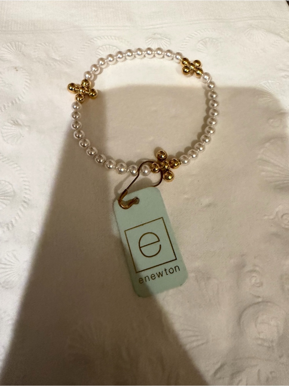 ENewton bd 4mm sc 4mm Pearl Stretch Bracelet with Gold Accents NWT - Picture 2 of 2